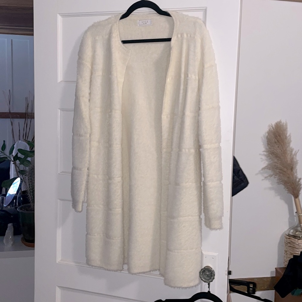 Sage - Fuzzy Cardigan - Size: Sm - Color: Cream